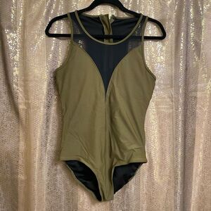 Alisha Levine Olive Green Black High Neck One Piece Swimsuit, 14